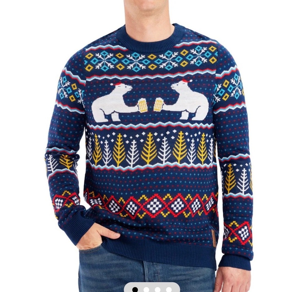 NWT Tipsy Elves Polar Bear Cheers Christmas Sweater Sz S Fair Isle Beer Ugly NEW